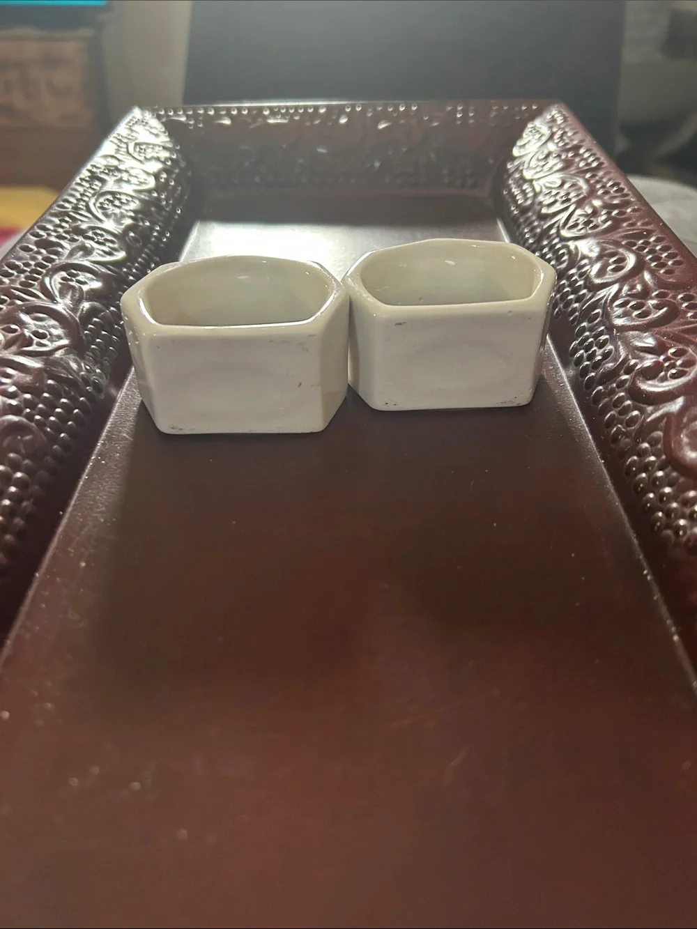 White Ceramic Hexagon Napkin Rings (Set of 2)*